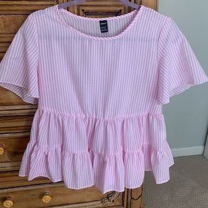 Pink pin striped preppy blouse. Size small